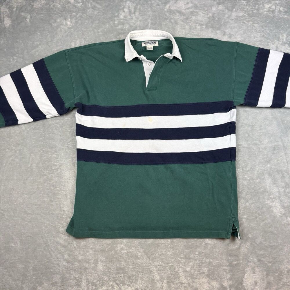 Vintage Bridges Great Outdoors Rugby Shirt Green Navy Striped Cotton Large - Picture 4 of 8